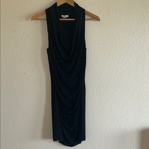 Helmut Lang Black Draped Midi Dress. Top half is asymmetrical. Body Con. Size 6